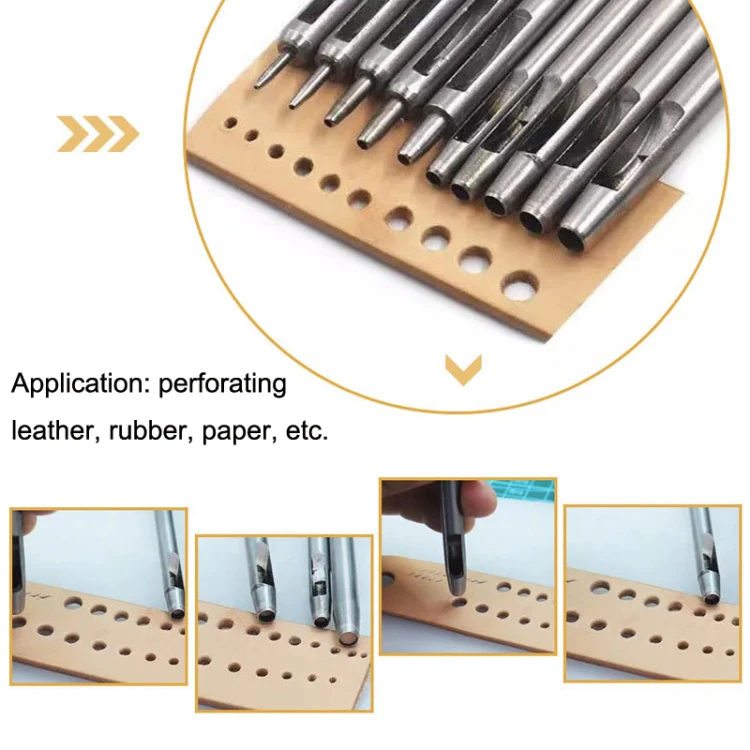 10pcs/set Round Punching Belt Punch Set DIY Leather Tool Belt Rush - Image 4