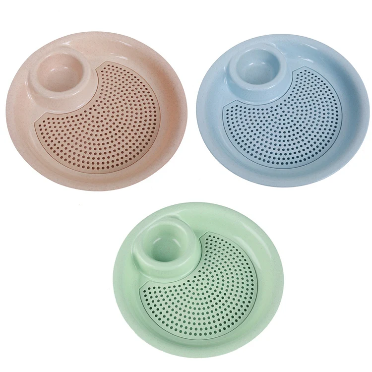 10pcs With Flavour Dish Dumpling Plate Wheat Straw Double Layer Drain Dish(Khaki) - Image 2
