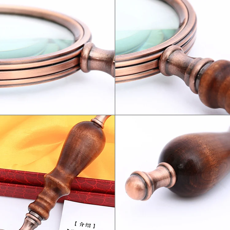 10X Metal Wooden Handle Retro Reading Magnifier Handheld Ebony Gift Magnifier - Image 3
