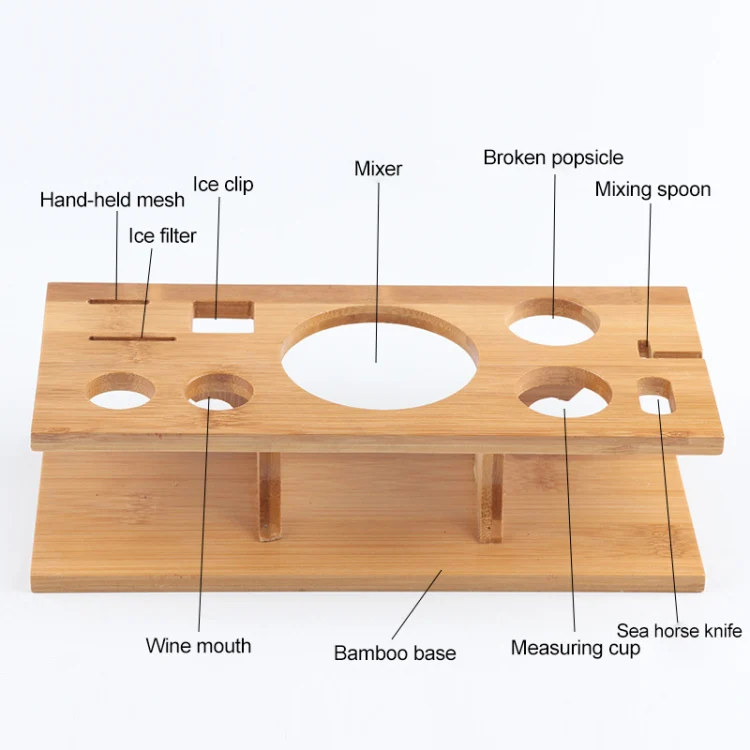 11 in 1 Stainless Steel Cocktail Shaker Tools Set with Wooden Mount, Capacity: 550ml - Image 6
