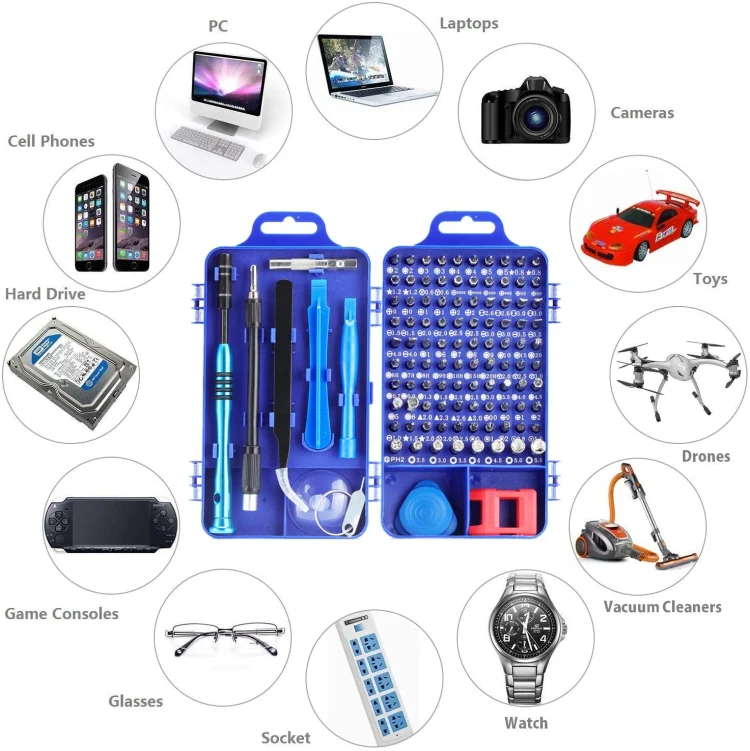 110 in 1 Watch Mobile Phone Disassembly Maintenance Tool Multi-function Chrome Vanadium Steel Screwdriver Set(Blue) - Image 13
