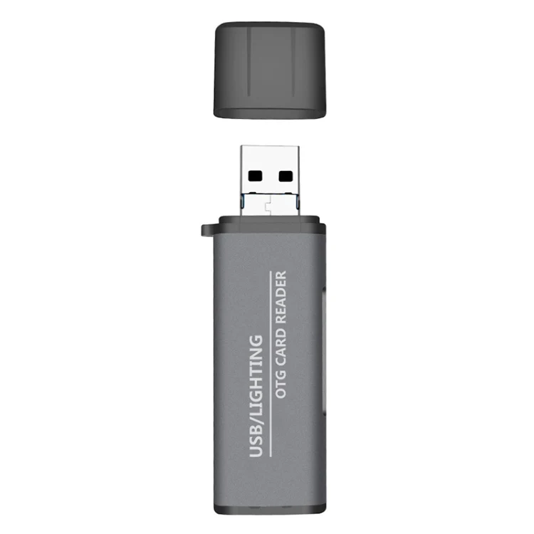 118 2 in 1 USB + 8 Pin Interfaces USB Flash Disk / Memory Card OTG Card Reader for IOS System Mobile Phone / Computer (Dark Gray) - Image 3