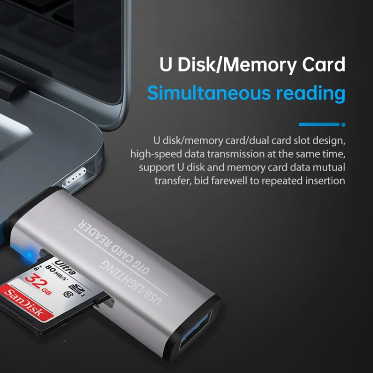118 2 in 1 USB + 8 Pin Interfaces USB Flash Disk / Memory Card OTG Card Reader for IOS System Mobile Phone / Computer (Dark Gray) - Image 9