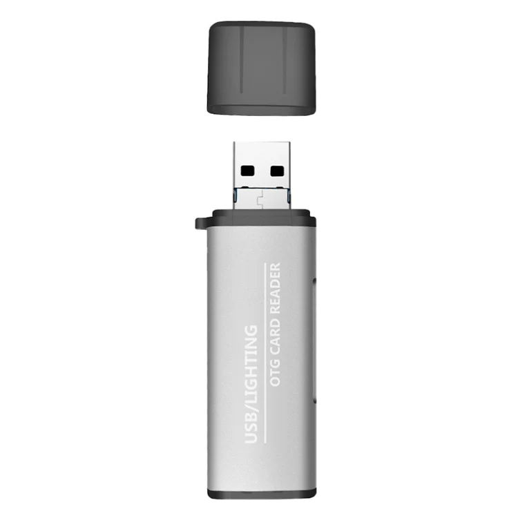 118 2 in 1 USB + 8 Pin Interfaces USB Flash Disk / Memory Card OTG Card Reader for IOS System Mobile Phone / Computer (Light Grey) - Image 3