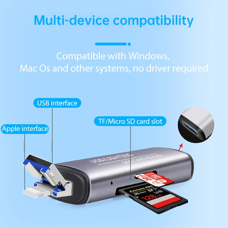 118 2 in 1 USB + 8 Pin Interfaces USB Flash Disk / Memory Card OTG Card Reader for IOS System Mobile Phone / Computer (Light Grey) - Image 6