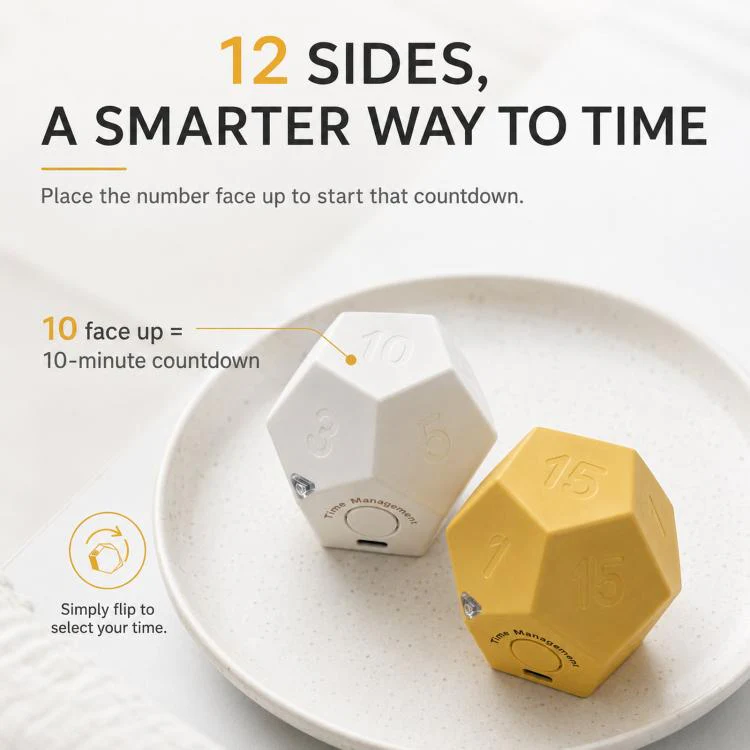 12 Sided Gravity Sensing Timer Kitchen Reminder Time Manager(Yellow) - Image 4
