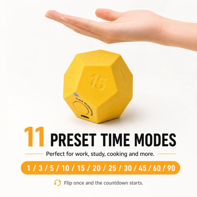 12 Sided Gravity Sensing Timer Kitchen Reminder Time Manager(Yellow) - Image 5