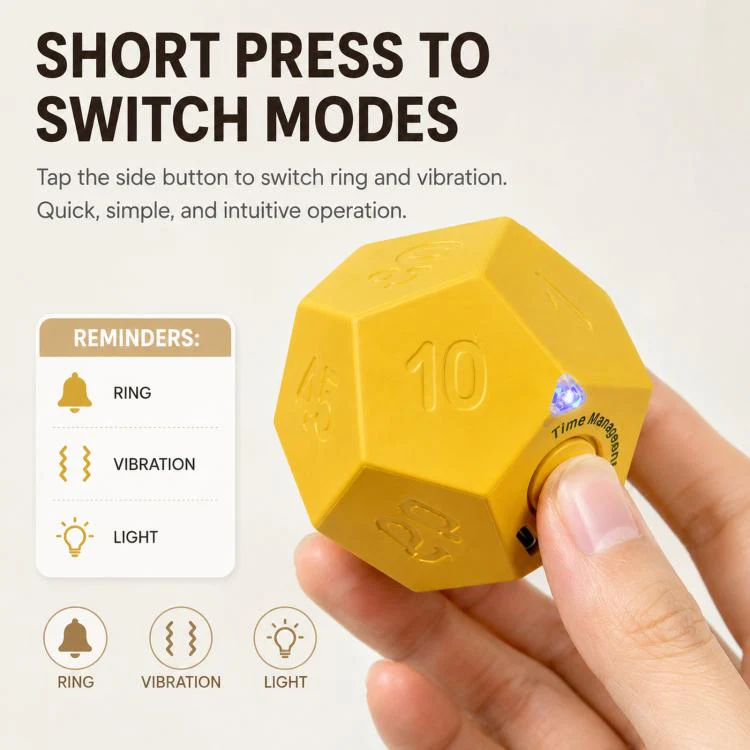 12 Sided Gravity Sensing Timer Kitchen Reminder Time Manager(Yellow) - Image 7