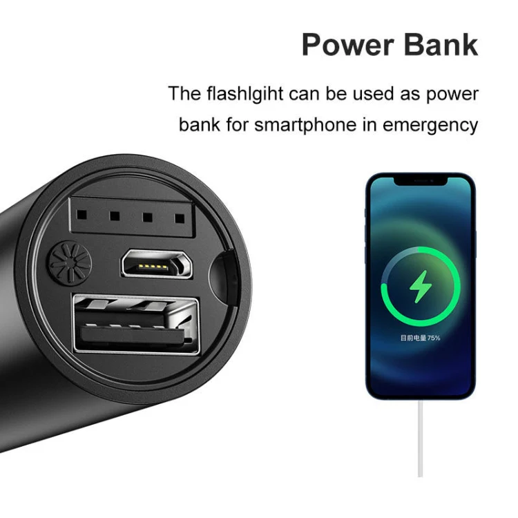1200mAh LED Outdoor Strong Lighting Lithium Battery Flashlight, Color: Fixed Focus Black - Image 6