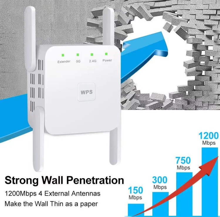 1200Mbps 2.4G / 5G WiFi Extender Booster Repeater Supports Ethernet Port Black UK Plug - Image 6