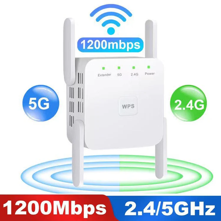1200Mbps 2.4G / 5G WiFi Extender Booster Repeater Supports Ethernet Port Black US Plug - Image 2