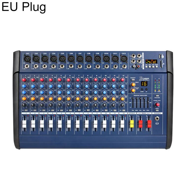 1202D 12-Channel Multi-function Professional Bluetooth Mixer with Amplifier, Plug Type:EU Plug(Black)