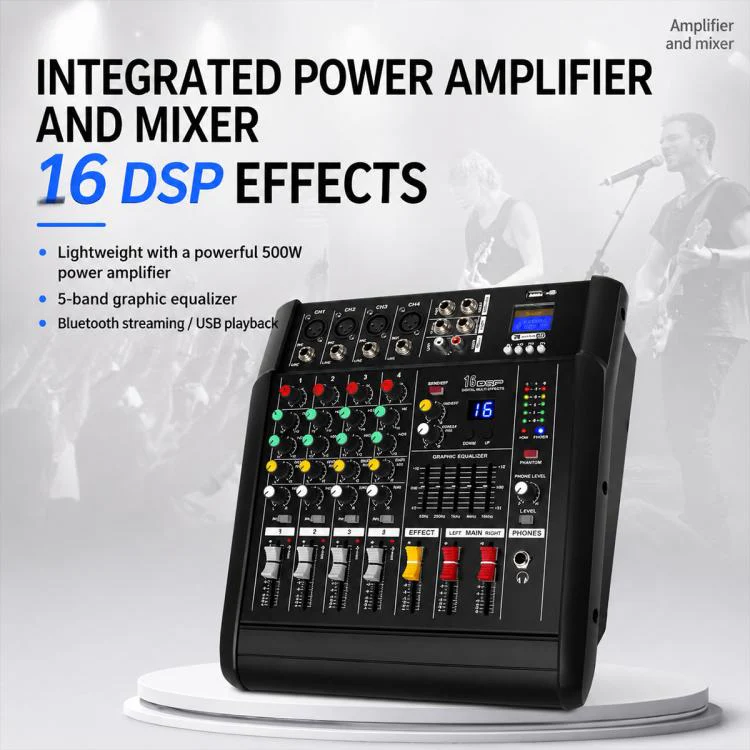 1202D 12-Channel Multi-function Professional Bluetooth Mixer with Amplifier, Plug Type:UK Plug(Black) - Image 2
