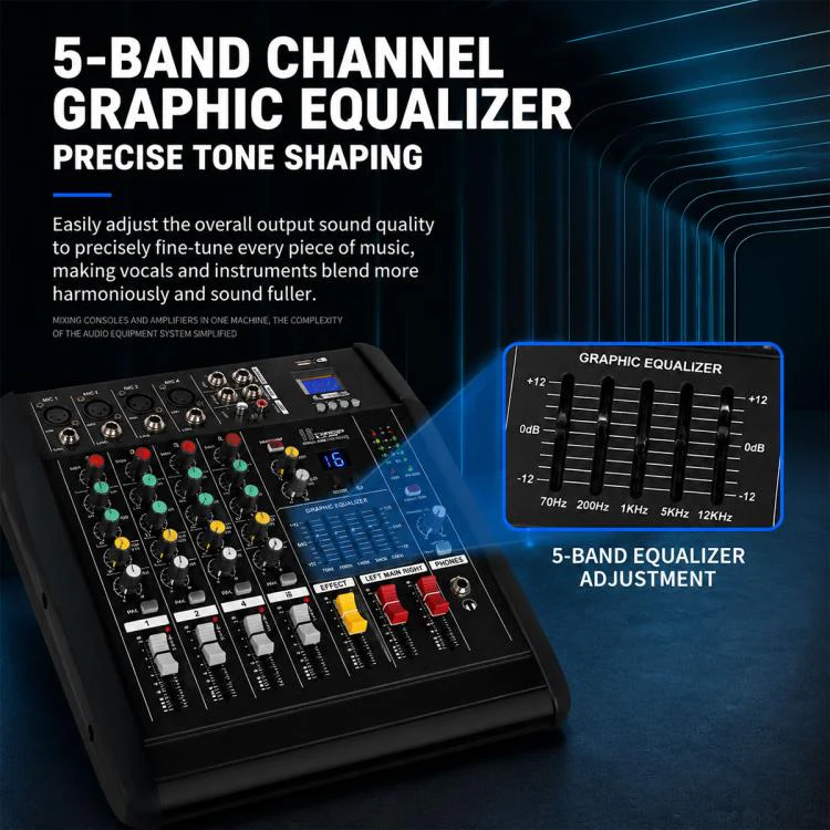 1202D 12-Channel Multi-function Professional Bluetooth Mixer with Amplifier, Plug Type:US Plug(Black) - Image 12