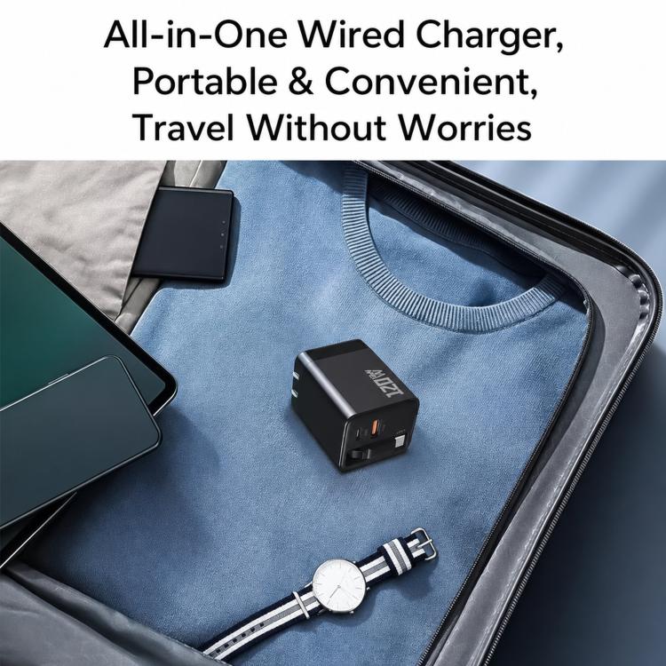 120W GaN Wall Charger with Built-in Retractable USB-C Cable 3-Port Fast Charging Block UK Plug(White) - Image 6