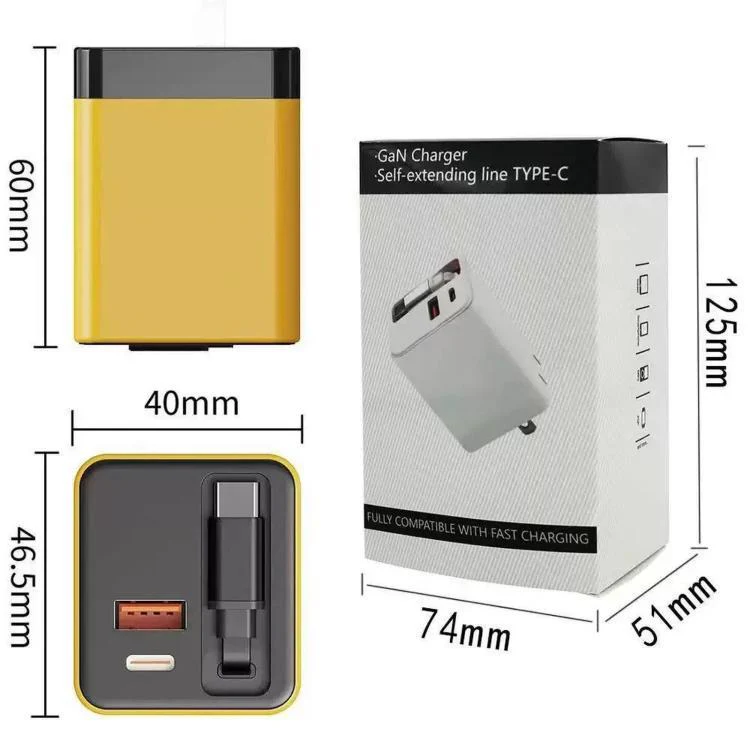 120W GaN Wall Charger with Built-in Retractable USB-C Cable 3-Port Fast Charging Block UK Plug(White) - Image 7
