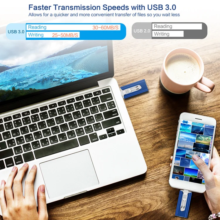128GB Micro USB + 8 Pin + USB 2.0 3 in 1 Mobile Phone Computer U-Disk(Black) - Image 7