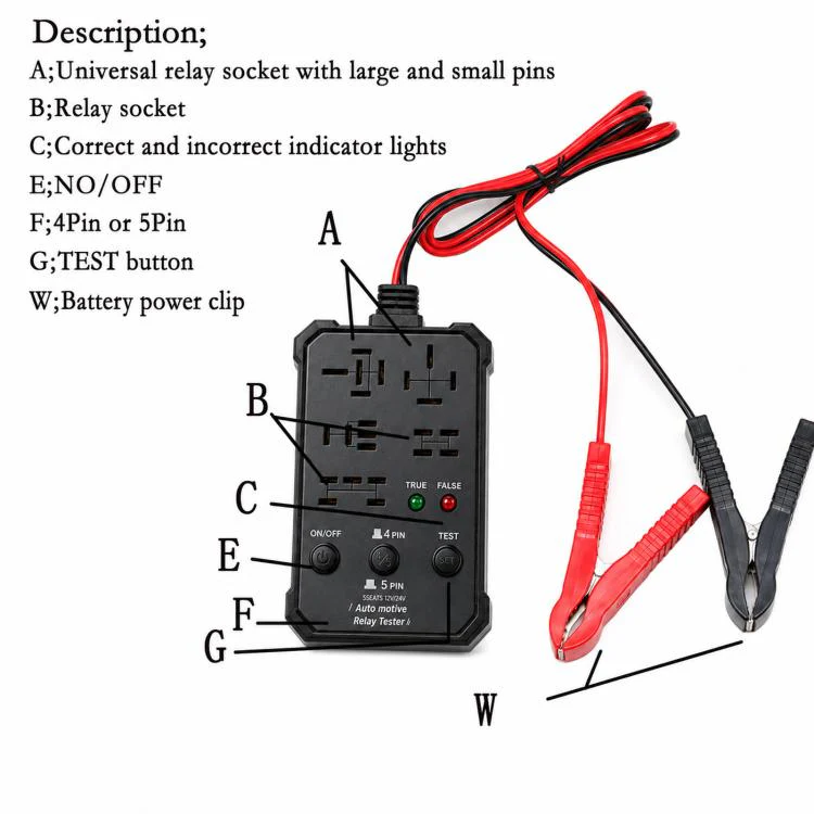 12V 24V Automotive Relay Tester 5-Socket Universal 4-Pin & 5-Pin Auto Relay Diagnostic Tool(White) - Image 7