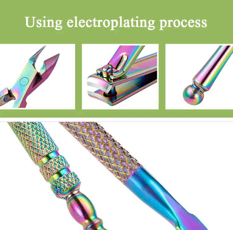 13 In 1 FABIYAN Color Titanium Nail Art Tool Set Dead Skin Shears Steel Push Nail File Pliers - Image 3