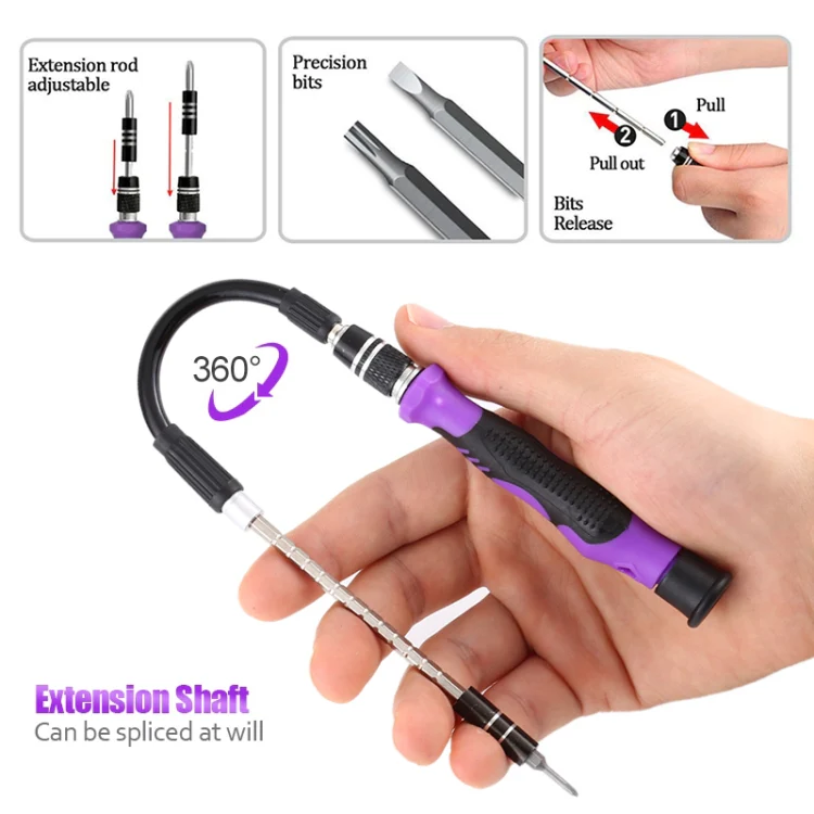 135 in 1 DIY Mobile Phone Disassembly Tool Clock Repair Multi-function Tool Screwdriver Set(Black Purple) - Image 8
