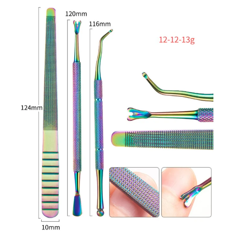 14 In 1 FABIYAN Color Titanium Nail Art Tool Set Dead Skin Shears Steel Push Nail File Pliers - Image 9