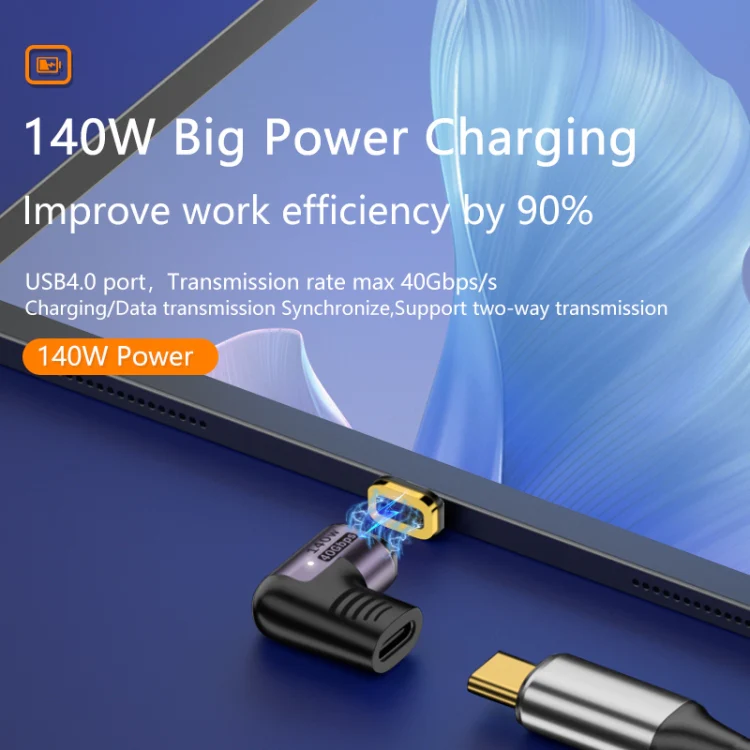 140W 5A USB 4.0 USB-C / Type-C to Type-C 40Gbps Data OTG Magnetic Adapter, Spec:L-shape Elbow - Image 3