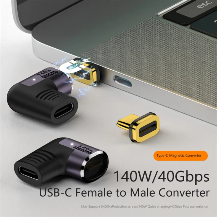 140W 5A USB 4.0 USB-C / Type-C to Type-C 40Gbps Data OTG Magnetic Adapter, Spec:L-shape Elbow - Image 4