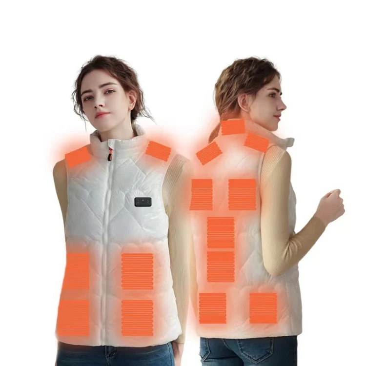15 Areas Heated Shiny Vest For Women With 3 Independent Temperature Control, Size: L(White)