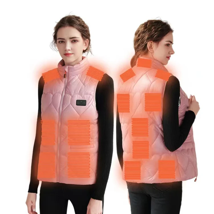 15 Areas Heated Shiny Vest For Women With 3 Independent Temperature Control, Size: M(Pink)