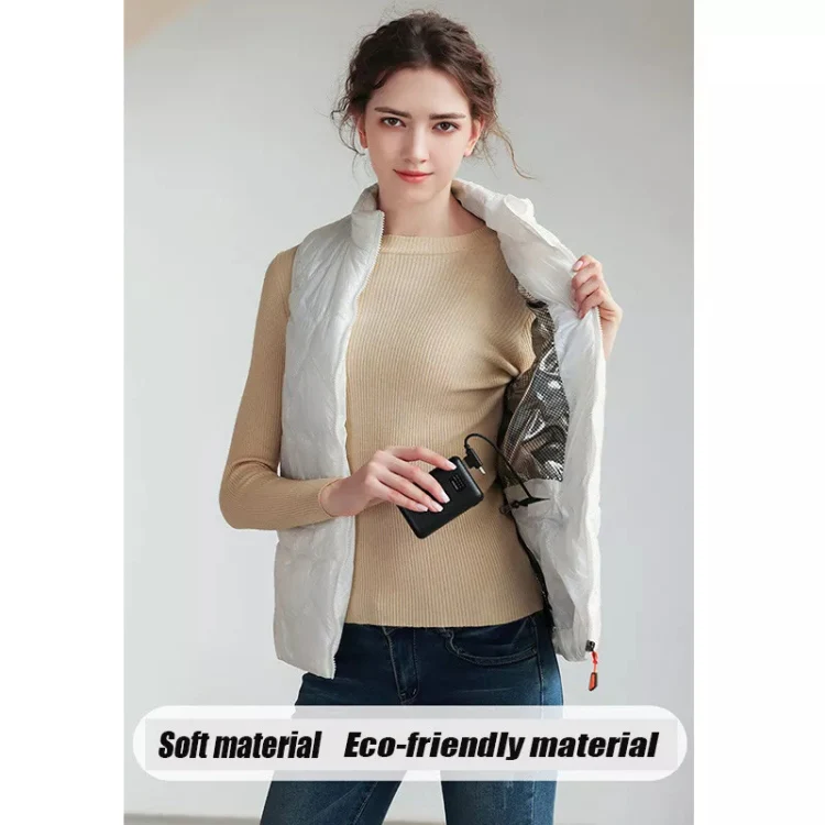 15 Areas Heated Shiny Vest For Women With 3 Independent Temperature Control, Size: M(White) - Image 5