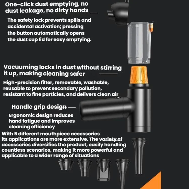 15000pa Compact Handheld Car 4 In 1 Vacuum Cleaner High-Power Dual-Function Vacuum And Blower(Black) - Image 4