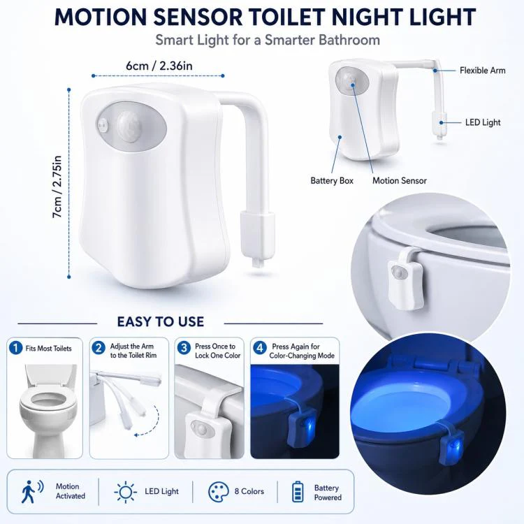 16-Color RGB Motion Sensor Toilet Bowl Night Light(White) - Image 3