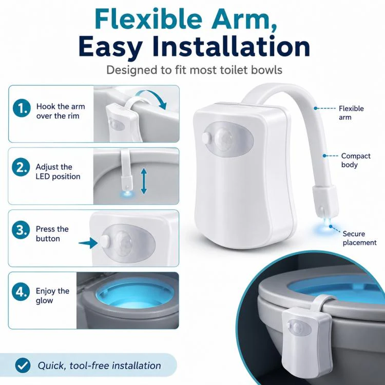 16-Color RGB Motion Sensor Toilet Bowl Night Light(White) - Image 5