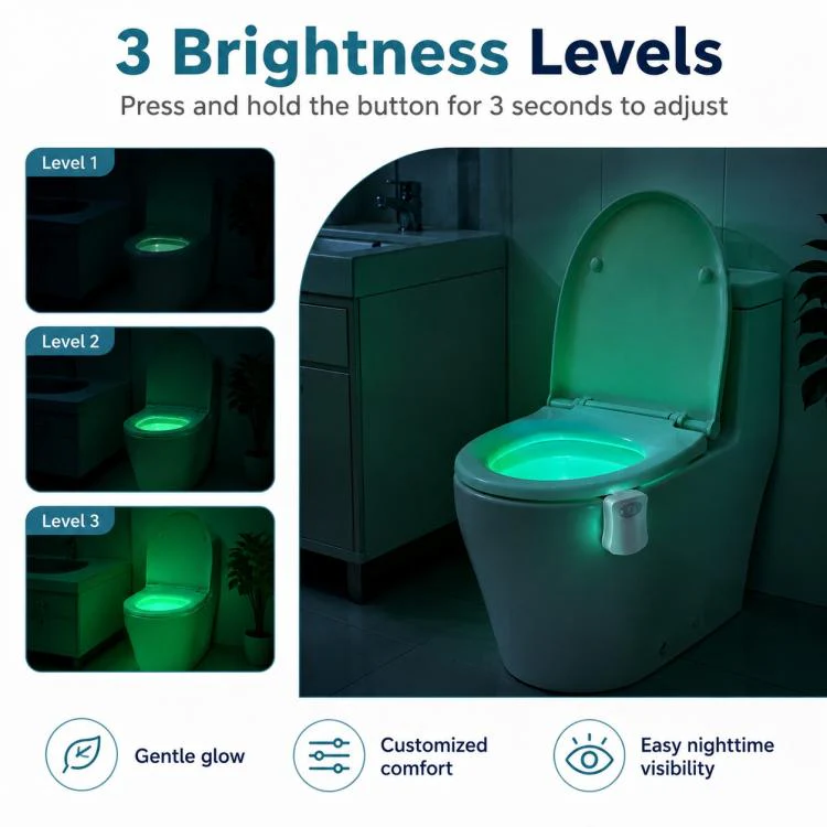 16-Color RGB Motion Sensor Toilet Bowl Night Light(White) - Image 8