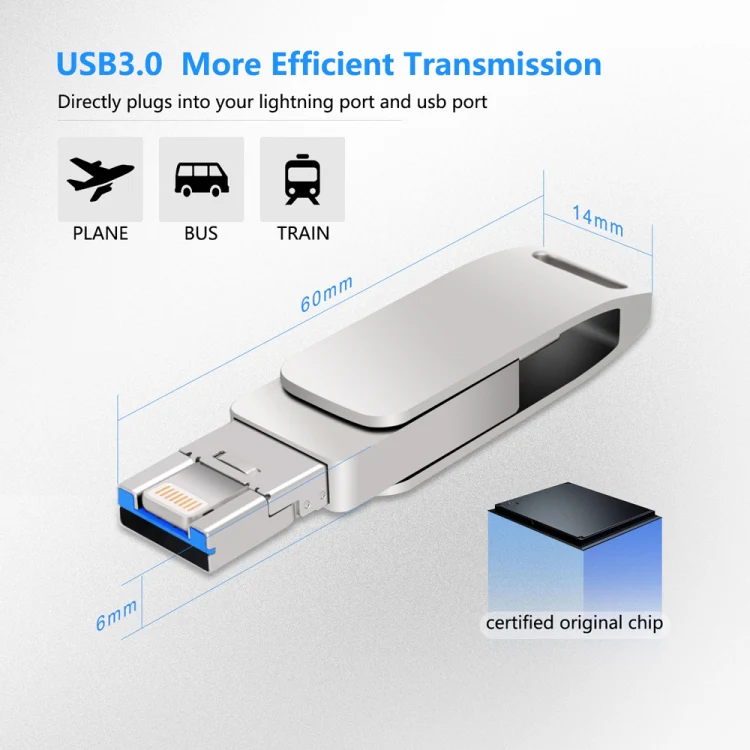 16 GB USB 3.0 + 8 Pin + USB-C / Type-C 3 in 1 Phone Computer Metal Rotatable U-Disk(Silver Gray) - Image 3