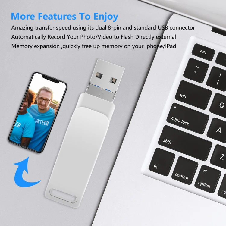 16 GB USB 3.0 + 8 Pin + USB-C / Type-C 3 in 1 Phone Computer Metal Rotatable U-Disk(Silver Gray) - Image 6