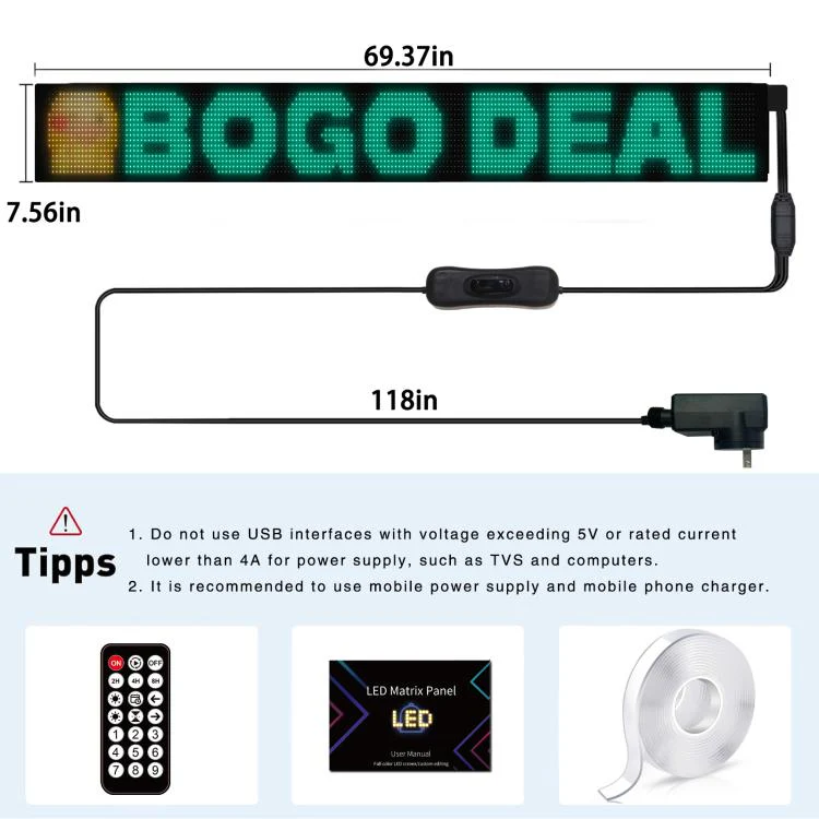 16 x 192 Pixels Ultra-Thin Waterproof Programmable LED Flexible Matrix Display Screen, Plug:EU Plug - Image 4