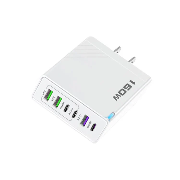 160W Type-C x 3, USB x 3 Quick Charger with Type-C to Type-C / 8 Pin Cable, US Plug(White) - Image 2