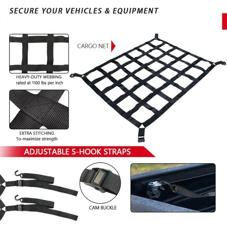 167x127cm Truck Bed Cargo Net Pickup Bed Netting Strap - Image 3