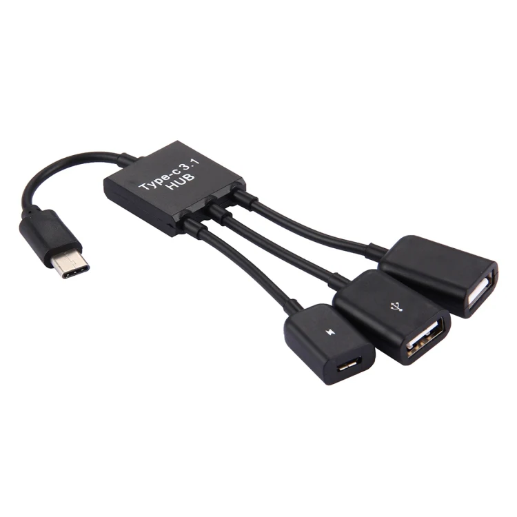 17.8cm 3 Ports USB-C / Type-C 3.1 OTG Charge HUB Cable, For Galaxy S8 & S8 + / LG G6 / Huawei P10 & P10 Plus / Xiaomi Mi 6 & Max 2 and other Smartphones(Black) - Image 2