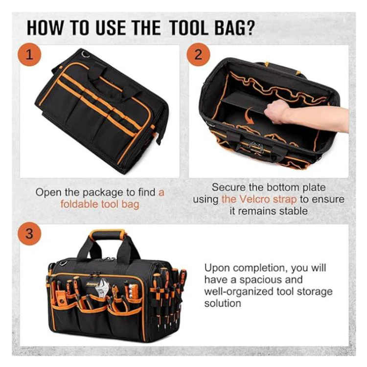 17-inch Heavy-Duty Tool Bag Portable Tote with 46-Pocket Organization, Non-Slip Rubber Base & Shoulder Strap(Black) - Image 5