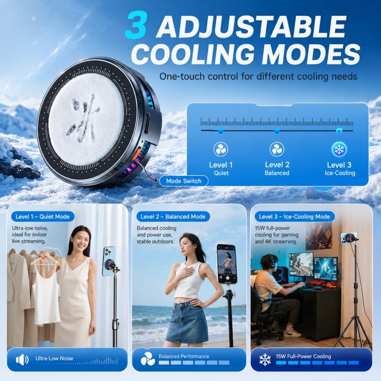 17mm Ball Joint Magnetic Phone Cooler 3-Speed Semiconductor Cooling Fan with Desktop Live Stand A124 - Image 5