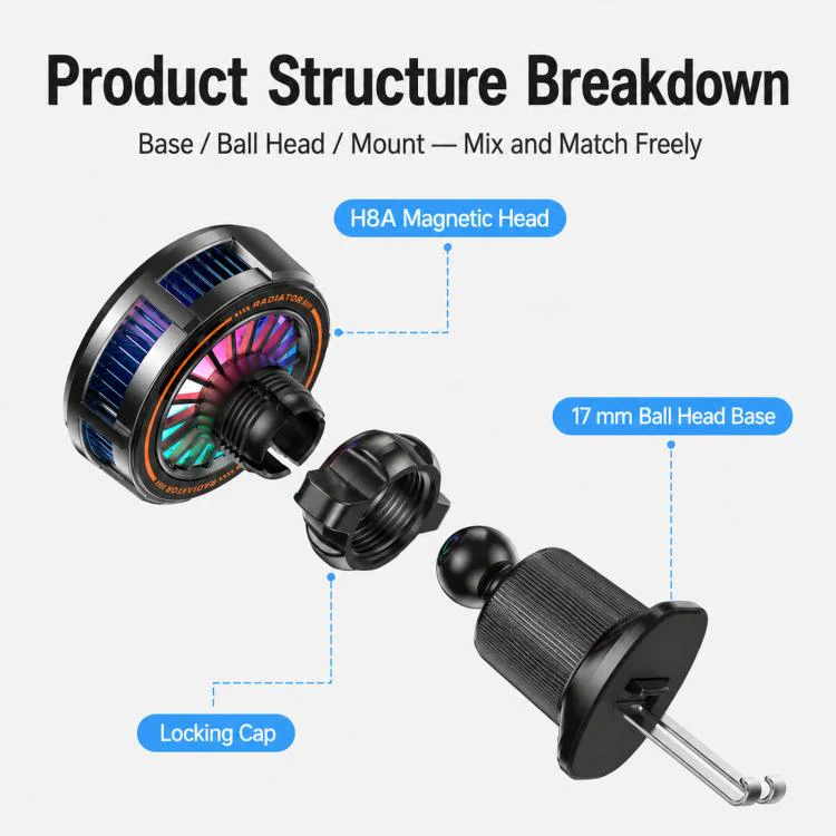 17mm Ball Joint Magnetic Phone Cooler 3-Speed Semiconductor Cooling Fan with Floor Tripod KP002 - Image 6