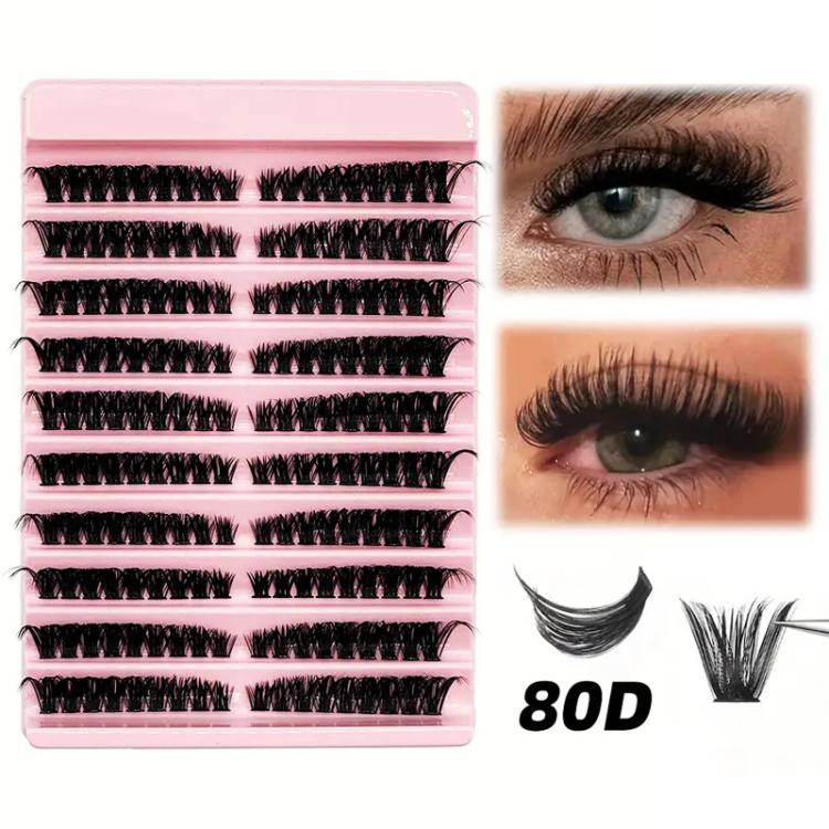 180-Cluster Single-Cluster Segmented Self-Grafting Thick Curled False Eyelashes, Curl: 80D(10-Row) - Image 4