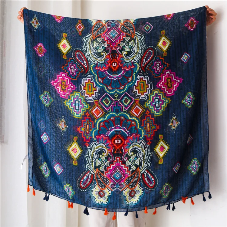 180 X 85cm Women Cotton And Linen Scarf Retro Splicing Bohemian Printed Silk Shawl SL1903-100 - Image 6