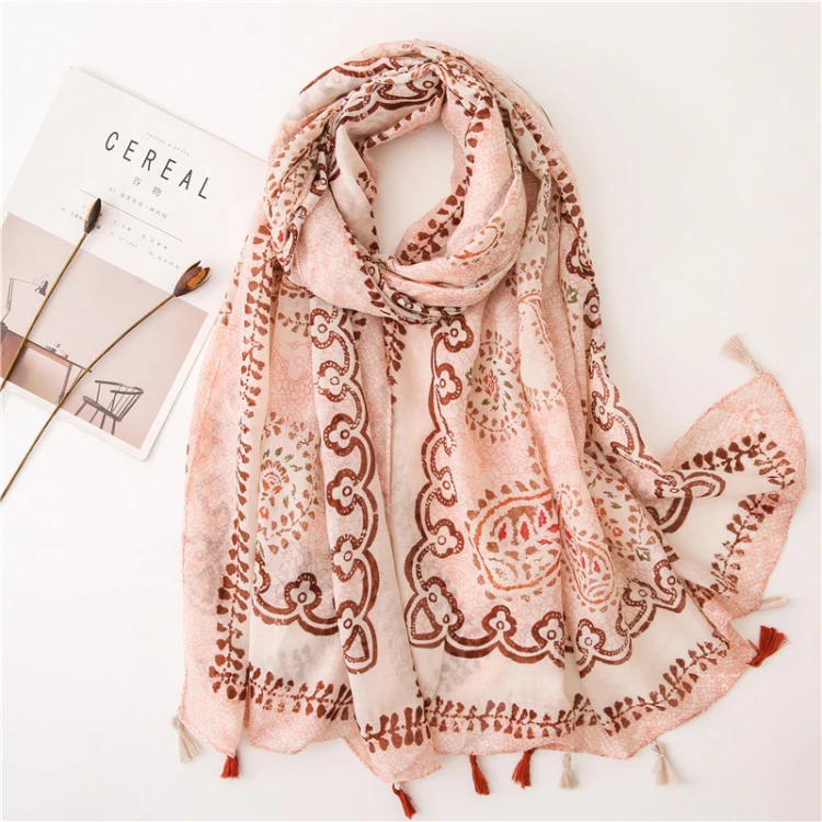 180 X 85cm Women Cotton And Linen Scarf Retro Splicing Bohemian Printed Silk Shawl SL1906-027