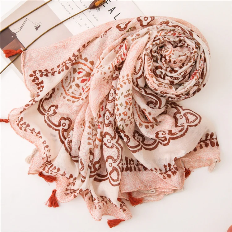 180 X 85cm Women Cotton And Linen Scarf Retro Splicing Bohemian Printed Silk Shawl SL1906-027 - Image 2