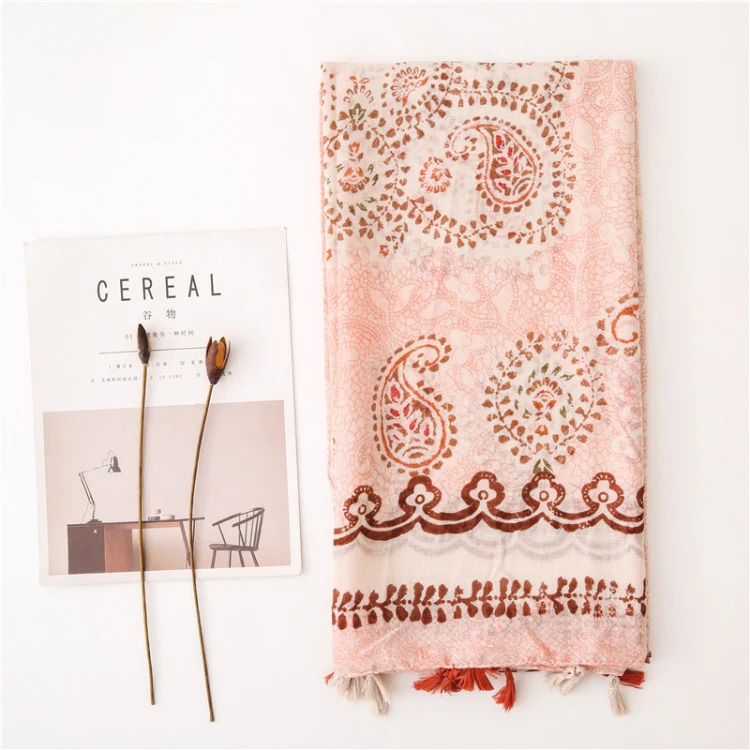 180 X 85cm Women Cotton And Linen Scarf Retro Splicing Bohemian Printed Silk Shawl SL1906-027 - Image 3