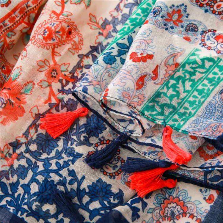 180 X 85cm Women Cotton And Linen Scarf Retro Splicing Bohemian Printed Silk Shawl SL1906-052 - Image 6