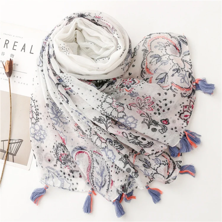 180 X 85cm Women Cotton And Linen Scarf Retro Splicing Bohemian Printed Silk Shawl SL1908-007 - Image 2